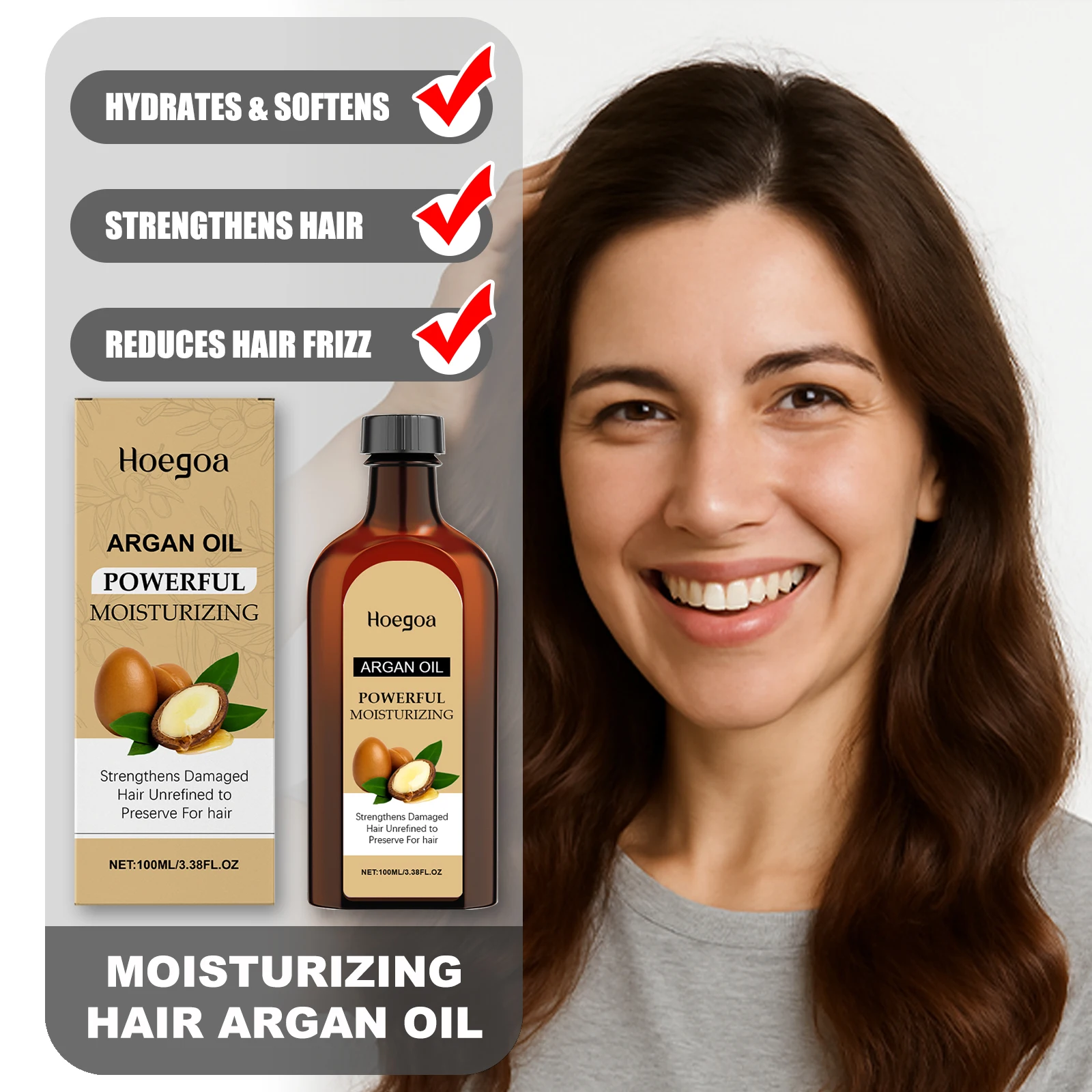 

HOEGOA Argan Hair Essential 100 мл эссенционное масло увлажняющий крем осветляющий гладкий питательный восстанавливающий сухие поврежденные волосы улучшают блеск