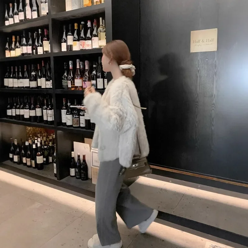 2025 Women Winter Warm Real Rabbit Fur Coat Long Sleeve Loose Female Genuine Fur Jacket With Button Casual Warm Outwear V-neck