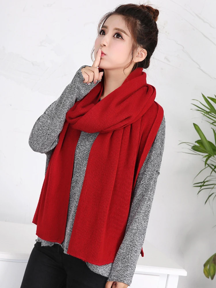 Bufanda de punto de Color liso para hombre y mujer, Bandana de imitación de Cachemira, Hijab cálido, chal envolvente, otoño e invierno, 2023