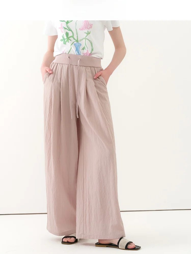 

Розовые свободные драпирующиеся повседневные брюки женские с высокой талией, широкими штанинами, длинные, летние, новые, Jiujiu, стройнящие, с эффектом драпировки