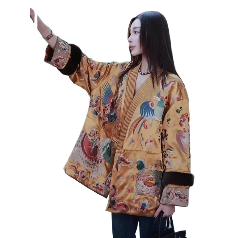 

Осень-зима, новая китайская женская одежда, тонкая хлопковая куртка в национальном стиле с утолщенной пряжкой, свободный темпераментный теплый топ с v-образным вырезом