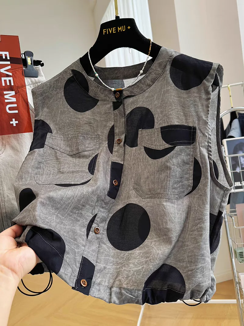 

Round Neck Sleeveless Polka Dot Shirts Chaleco Mujer Vintage Waistcoat Women Jacket New Vest Tops Spring