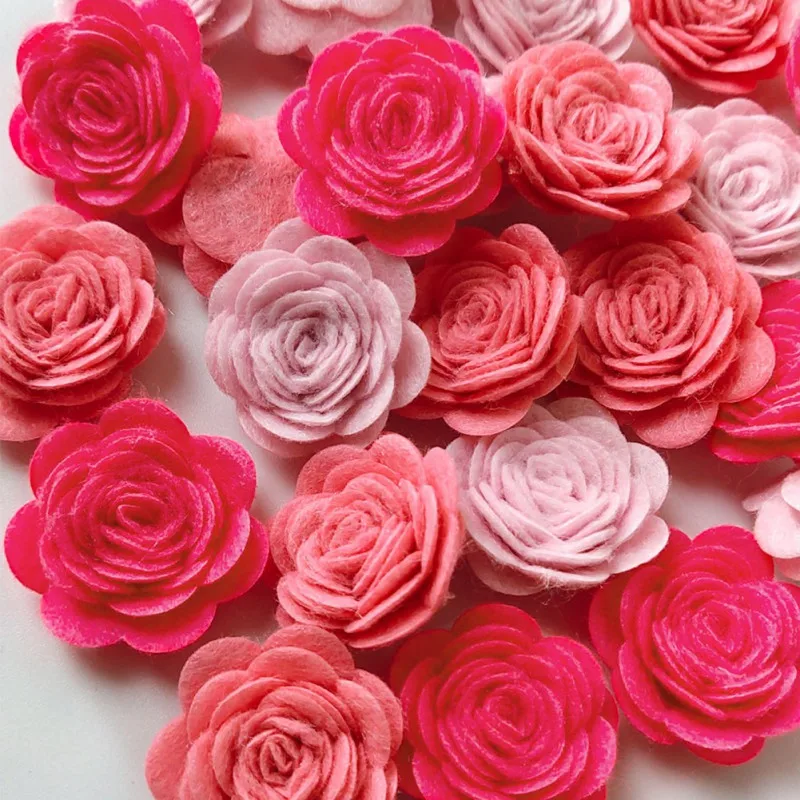 24PCS Mixed Artificial Felt Rose Flower DIY Handmade Craft Material Tools for Bow Headband Applique Sewing Accessories