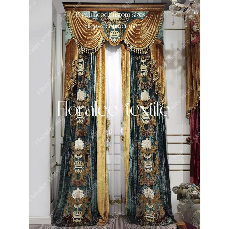 

High-end High Windows Luxury European Curtains for Living Room Bedroom Velvet Embroidered Curtains Cotton Velvet Customized