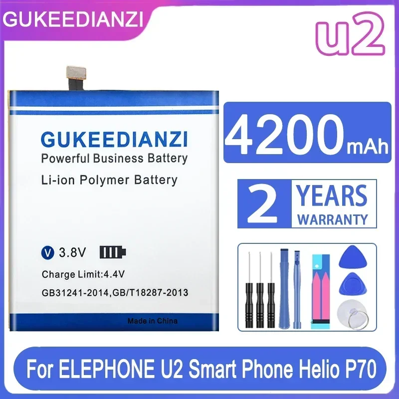 GUKEEDIANZI for Elephone U2 Phone 4200mah for ELEPHONE U 2 Smartphone Helio P70 Octa Core High Capacity Battery