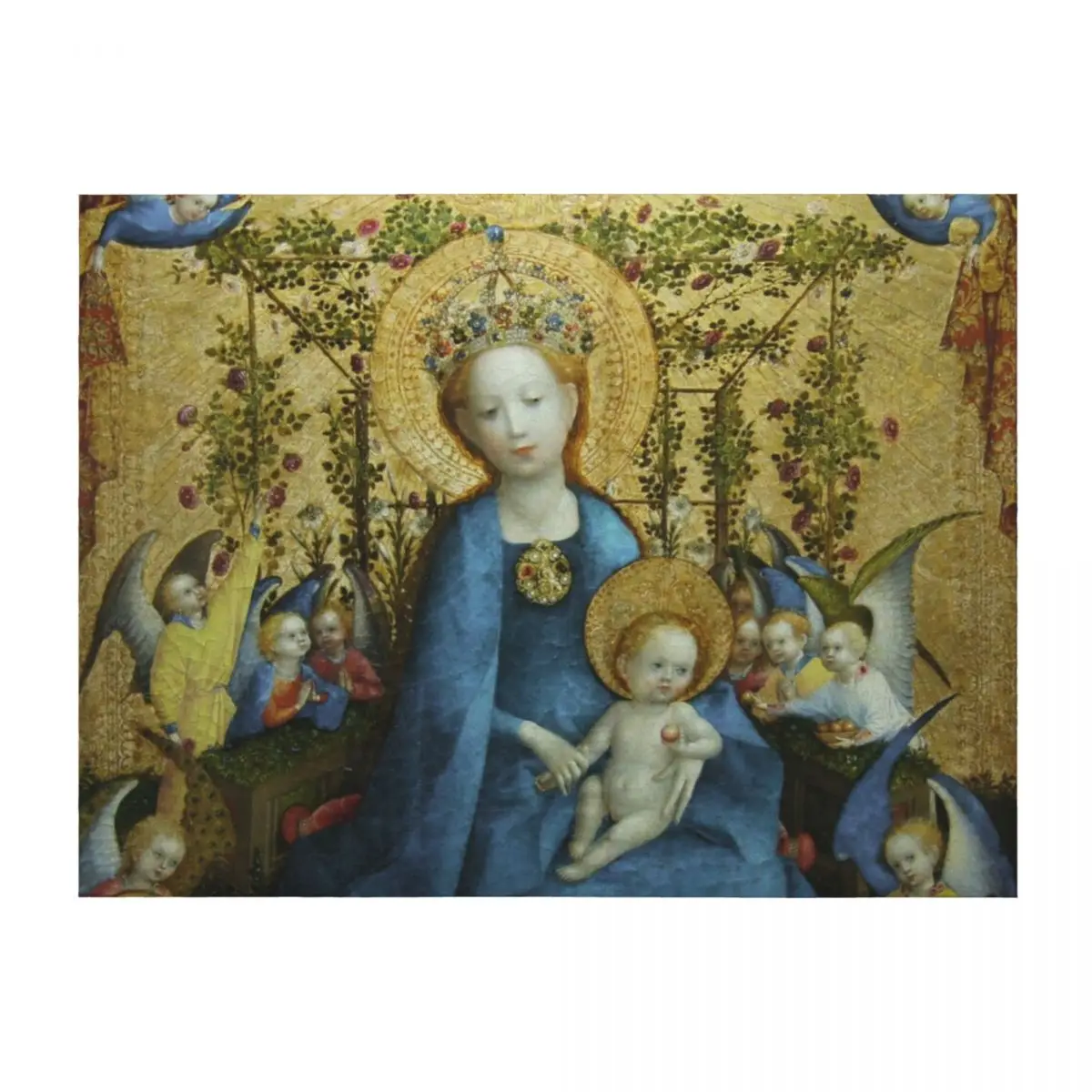 

Mother Mary: Madonna in the rose-garden, by Stefan Lochner 1448 Throw Blanket Flannel halloween Plush Luxury Throw Blankets