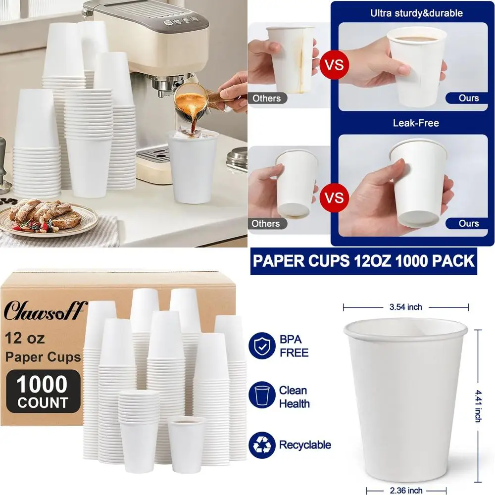 

Одноразовые бумажные стаканчики на 12 унций — утолщенные белые стаканчики для горячих/холодных напитков, идеально подходят для дома, офиса, вечеринок, мероприятий