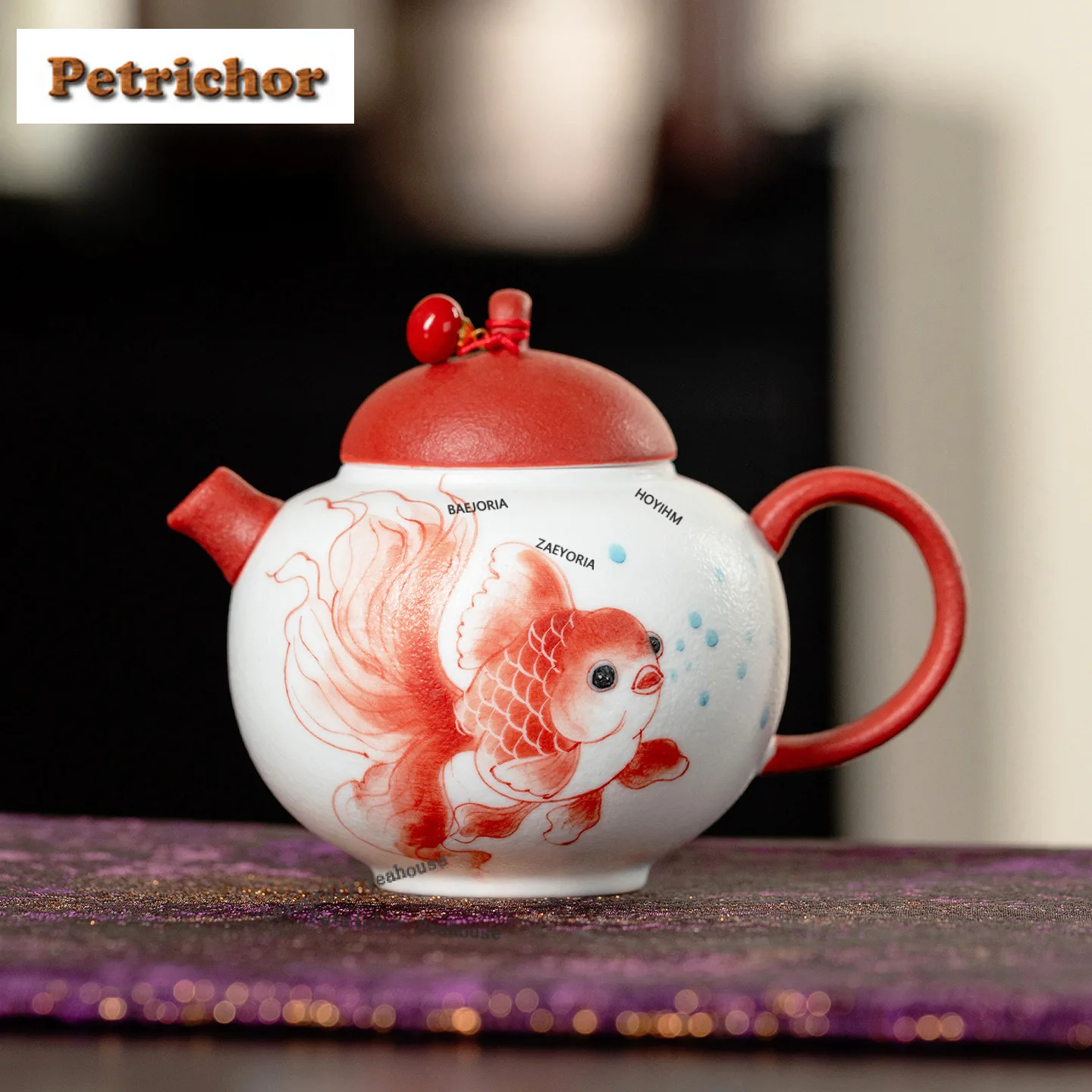 

160ml Hand-painted Red Carp Teapot Retro Tea Infuser Pot Tea Brewing Kettle With Strainer Tea Items Accessories Ornaments Craft