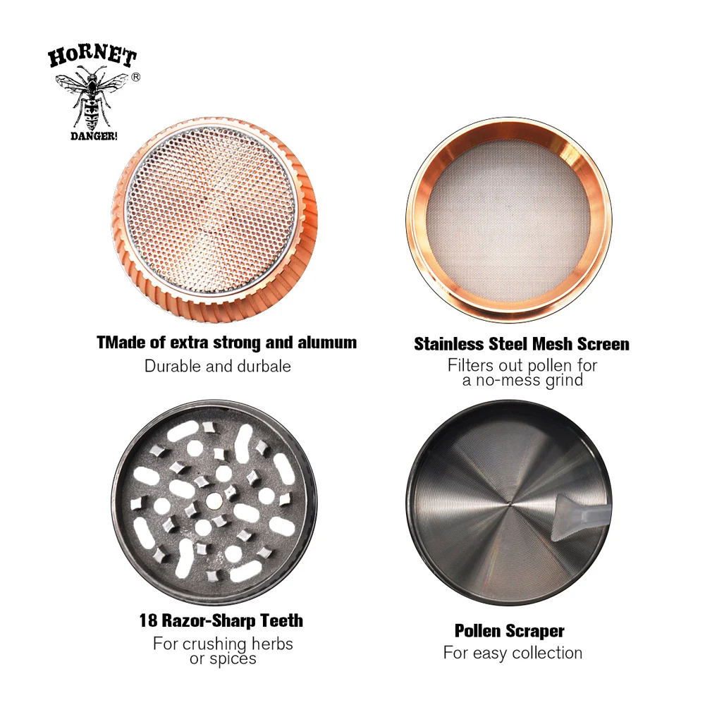 HORNET Aluminum Portable Grinders 63mm 4-layer Mushroom Shape Metal Spicy Grinders Vanilla Miller Crusher Fumar Accessories
