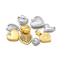 5Pcs Stainless Steel Multiple Styles Heart Charms 18k Gold Plated Pendants DIY Women Necklace Earrings Findings Jewelry Supplies
