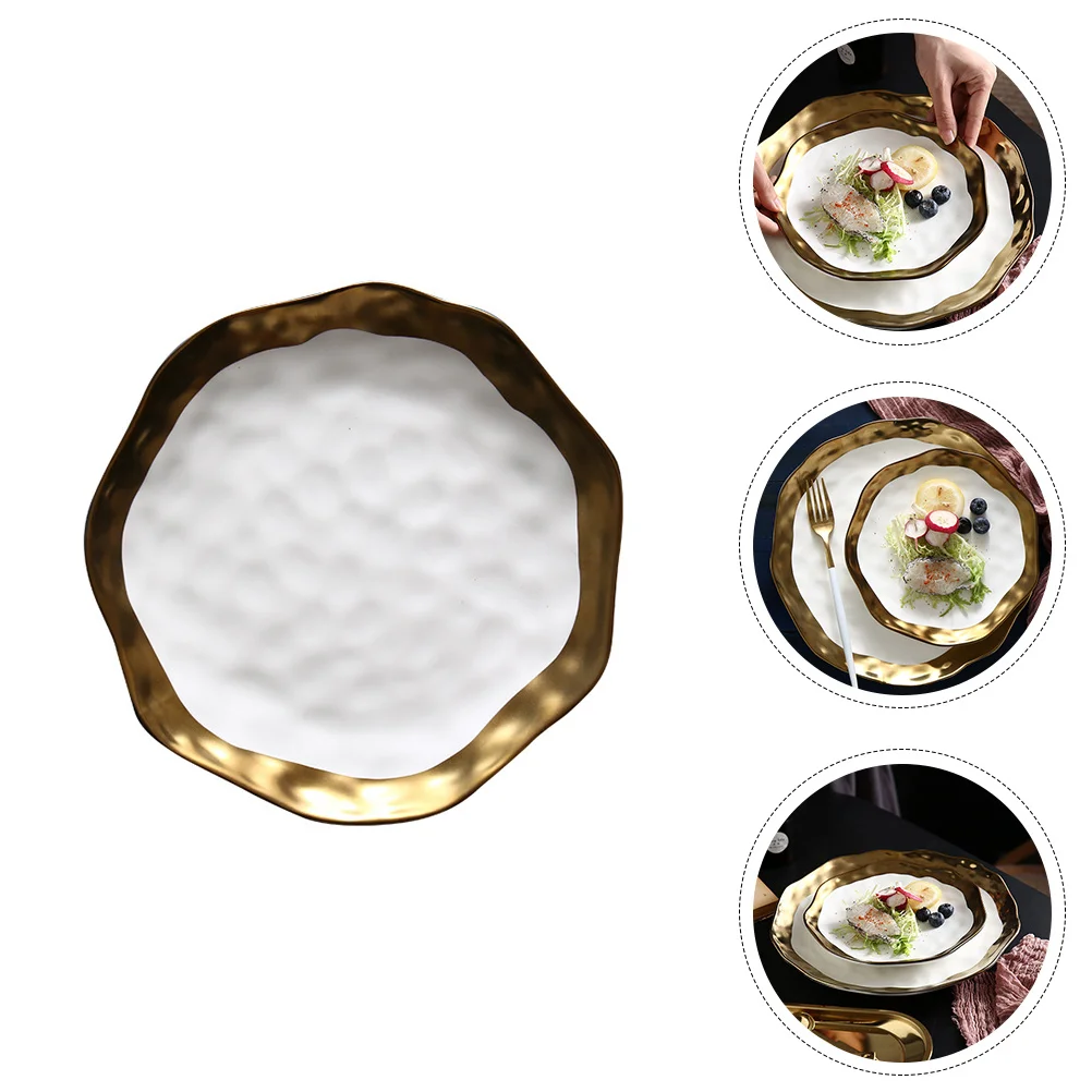 

1Pcs European-Style Ceramic Steak Plate Gilt-Edge Steak Serving Dish Western Food Plate Household Kitchen Tableware