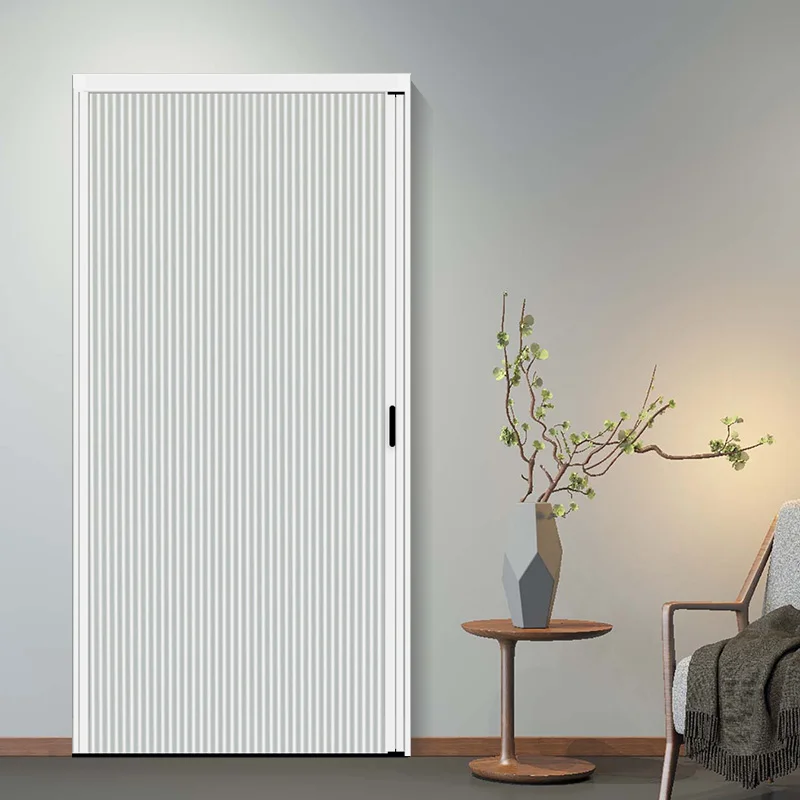 H 80in No-Drill Honeycomb Folding Door – Drop-Down Aluminum Alloy Invisible Sliding Partition, White, 32x80in, For Bedroom, Bathroom, Kitchen, Or Closet