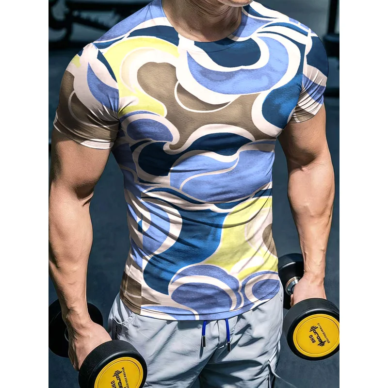 Men's High-Elasticity Fitness Short Sleeve ShirtTShirt3DPrinted tight-fitting quick-drying sports top breathable and comfortable