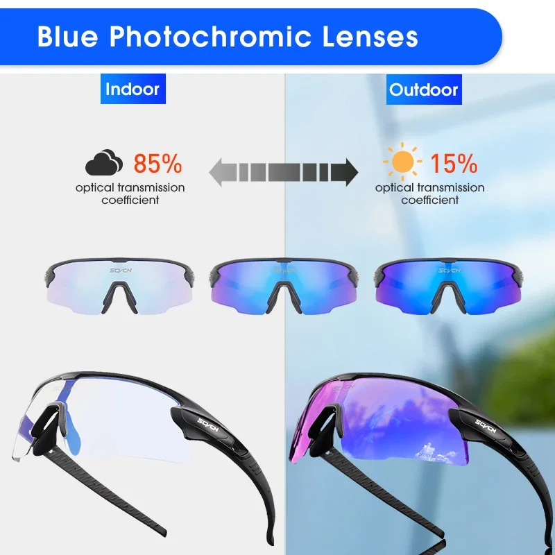 SCVSN Bule Red Photochromic Glasses Outdoor Sports UV400 Running Sunglasses Men Women MTB Bike Cycling Eyewear Bicycle Goggles