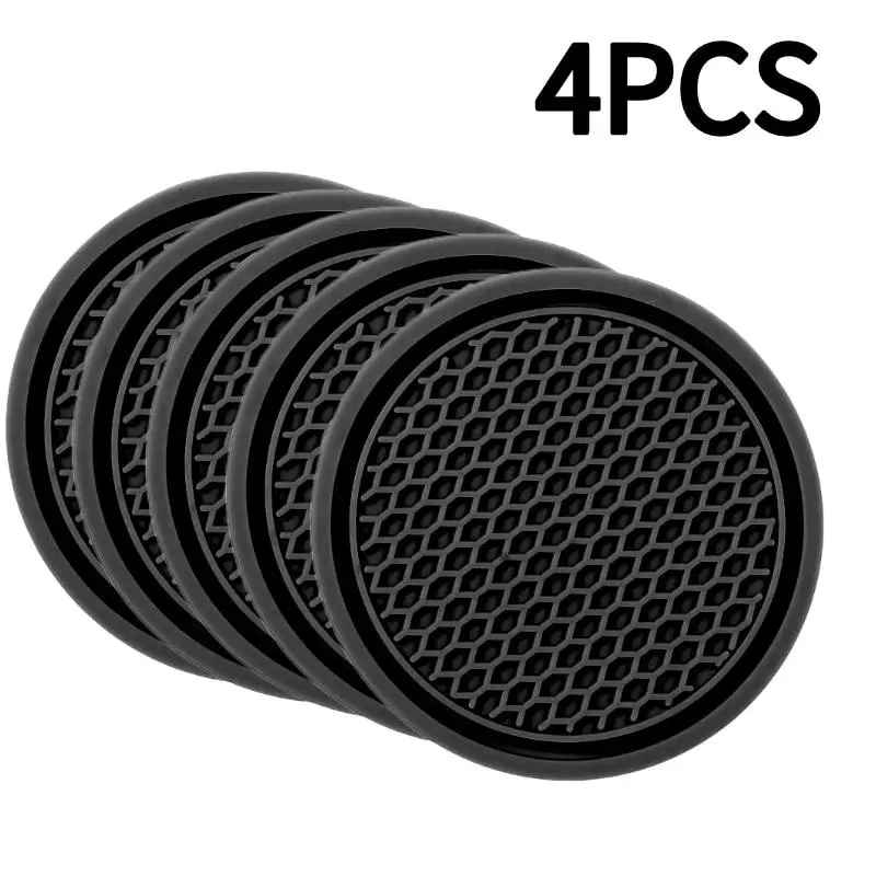 4PCS Car Coasters PVC Water Cup Anti Slip Mat Car Interior Universal Car Odorless Coasters Door Slot Anti Slip Mat