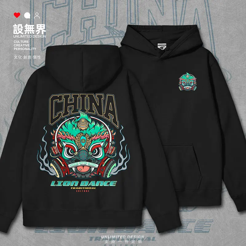 

Original Chinese lion dance illustration customized for Guangdong lion awakening culture mens hoodies clothes autumn winter