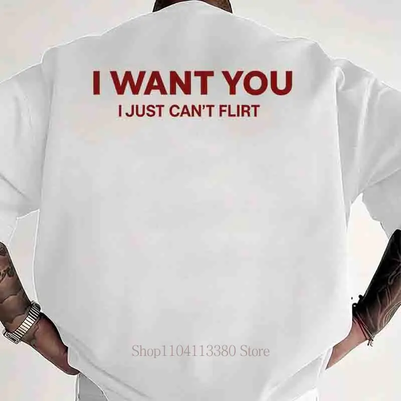 I Want You Buchstaben-Grafik-Print T-Shirts Herren Sommer Lässige Mode High Street Hip Hop Oberteile Rundhals Kurzarm Baumwoll-Tees – Detail 2