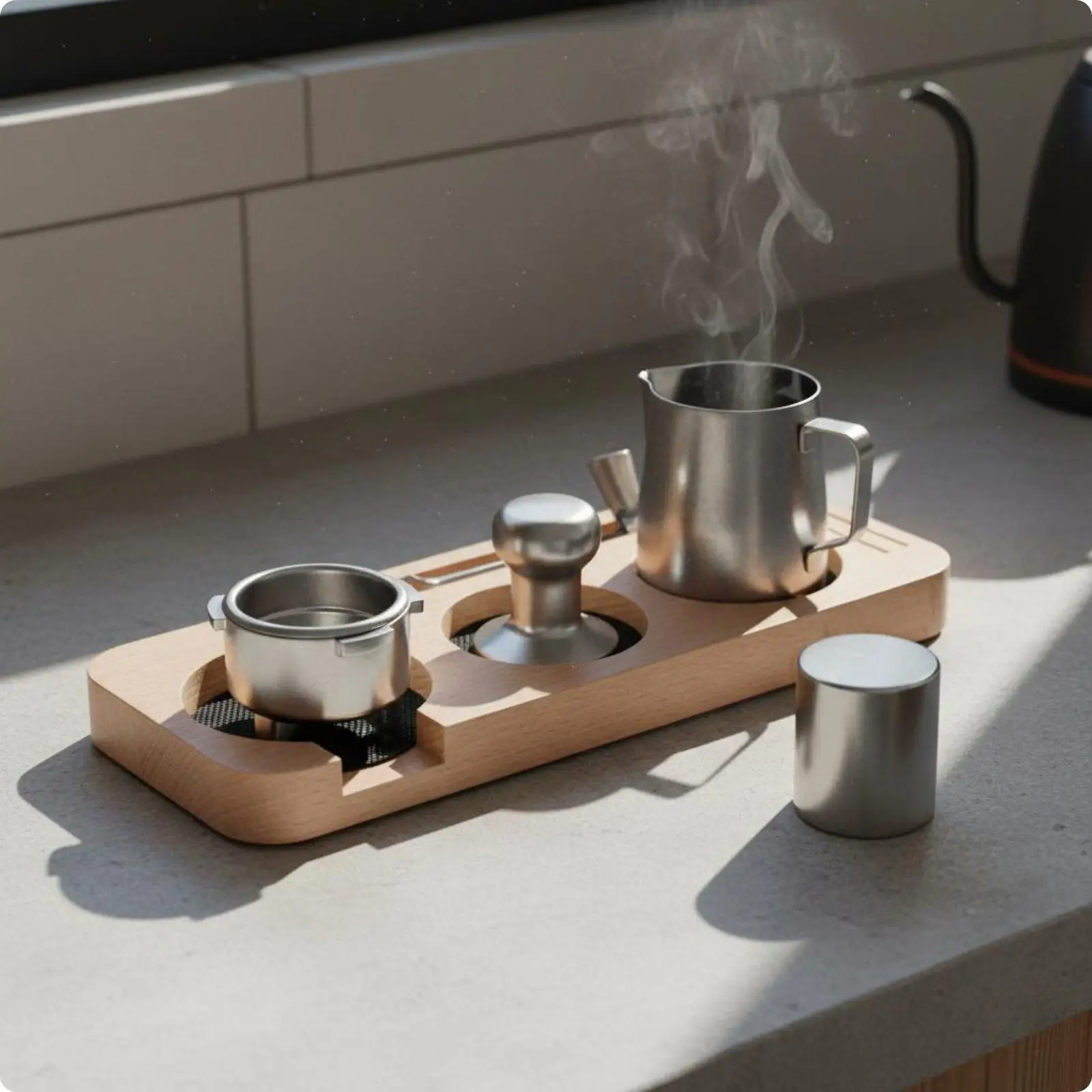 Coffee Tamper Stand Beech Wood Espresso Bar Organizer Coffee Machine Shelf for Coffee Accessories Storage and Kitchen Cup Stand - view 3
