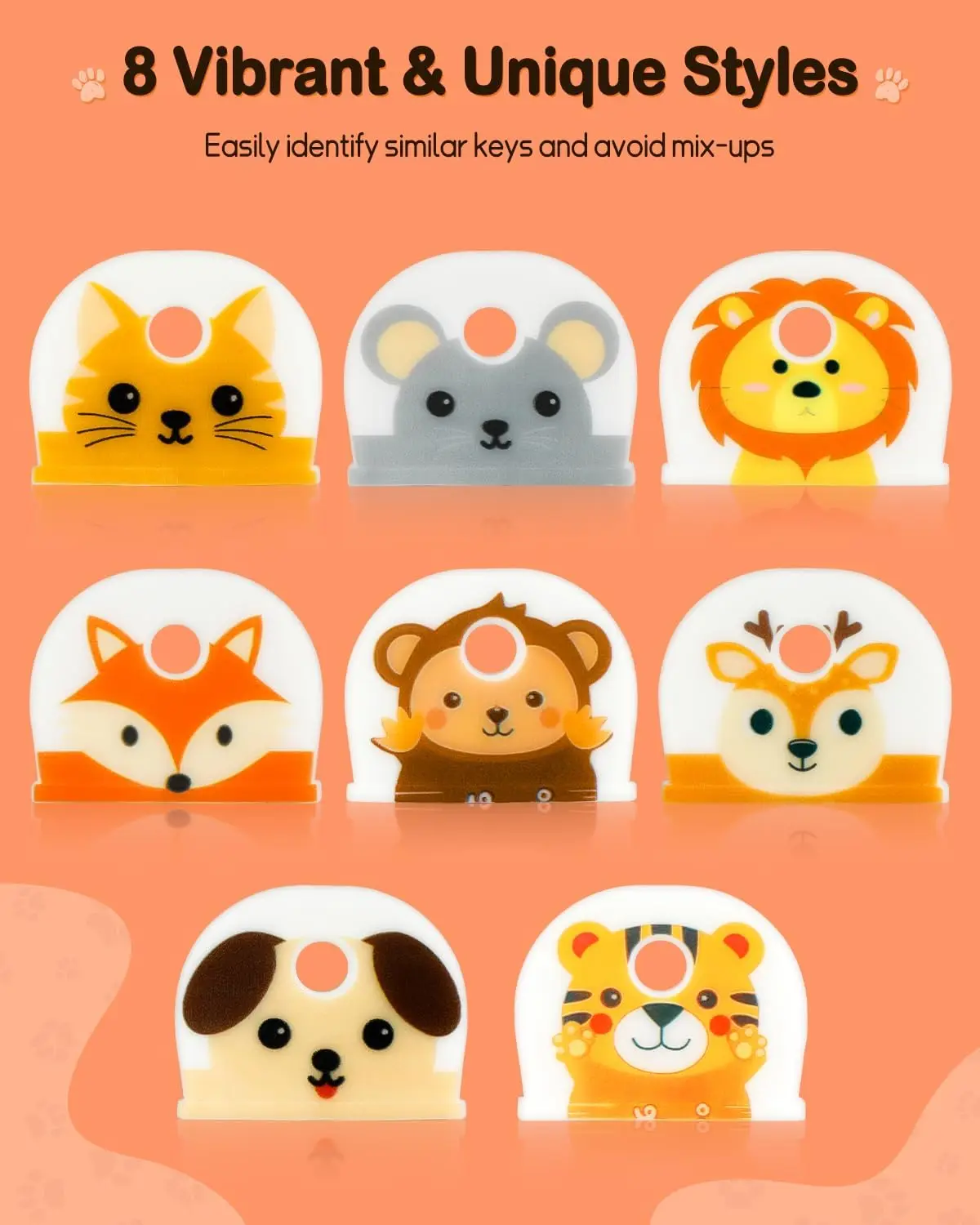 5/10/20Pcs 1 Inch Stretchy Soft Silicone Key Identifier, 8 Cute Animal Designs Colorful Key Caps Protector for Home Keys