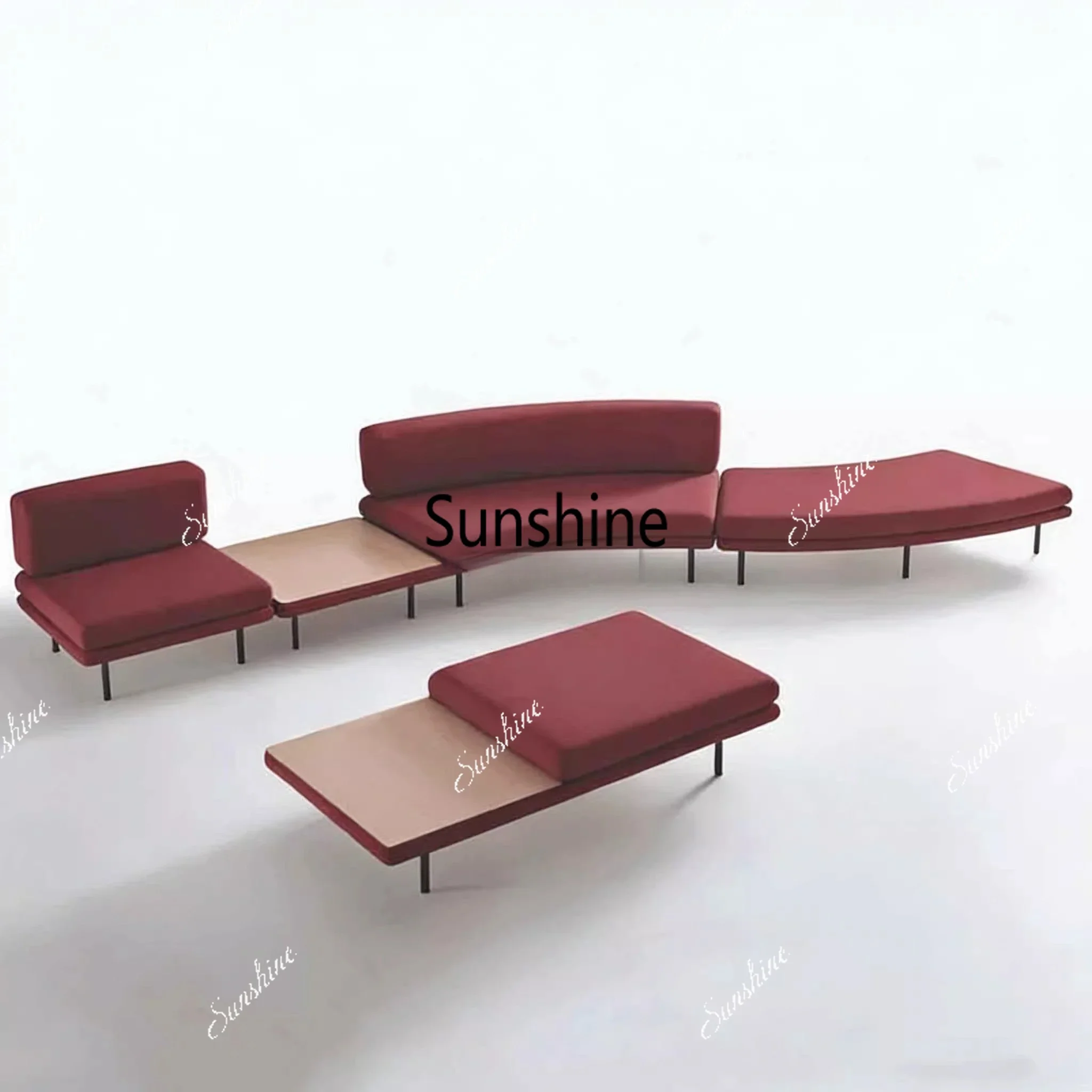 

Italian simple luxury living room side fabric straight row sofa, hotel clubhouse cafeY