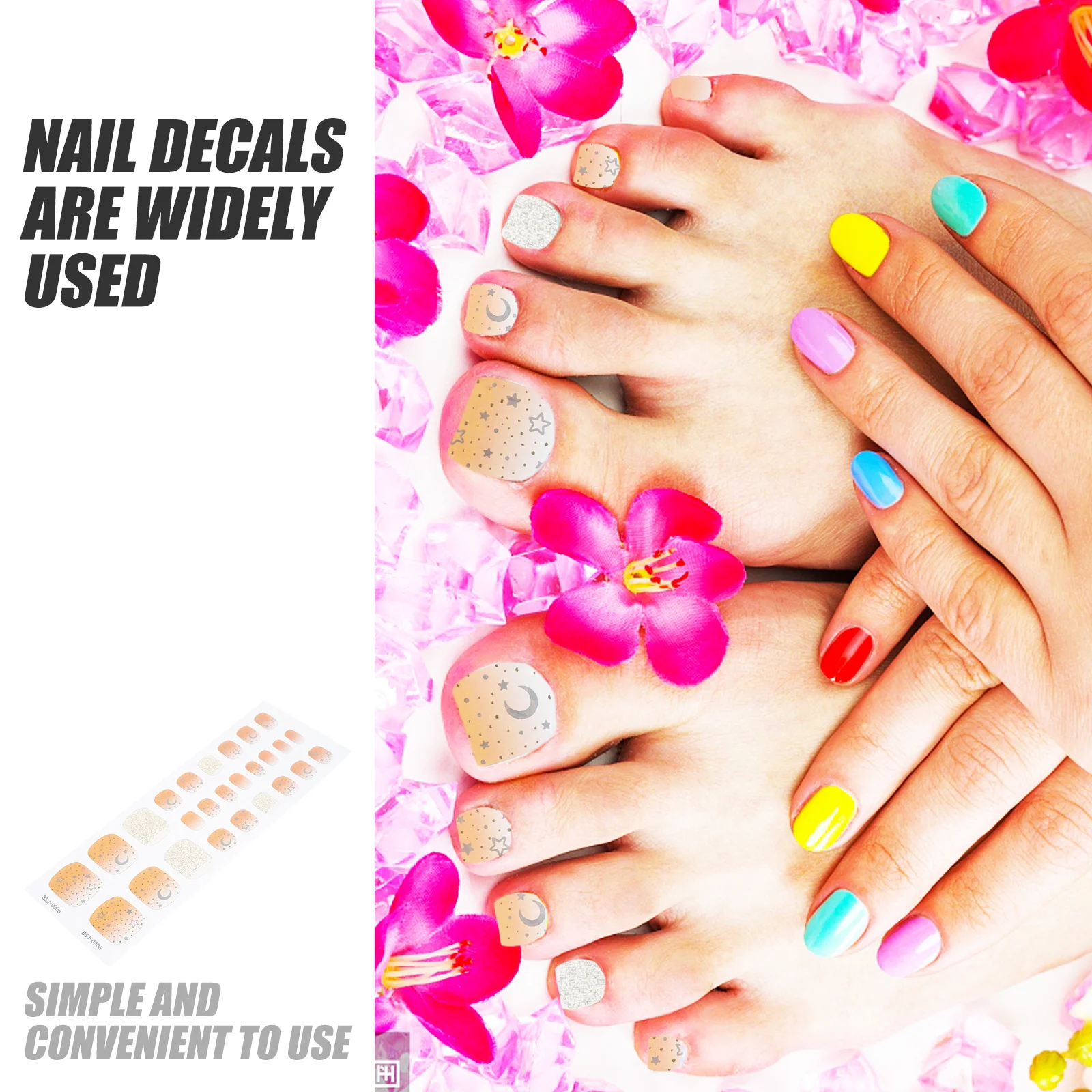 1Set Gel Nail Stickers Long Lasting Easy Apply Decorative Nails Strip Polish Decals for Women Acrylic False Nails