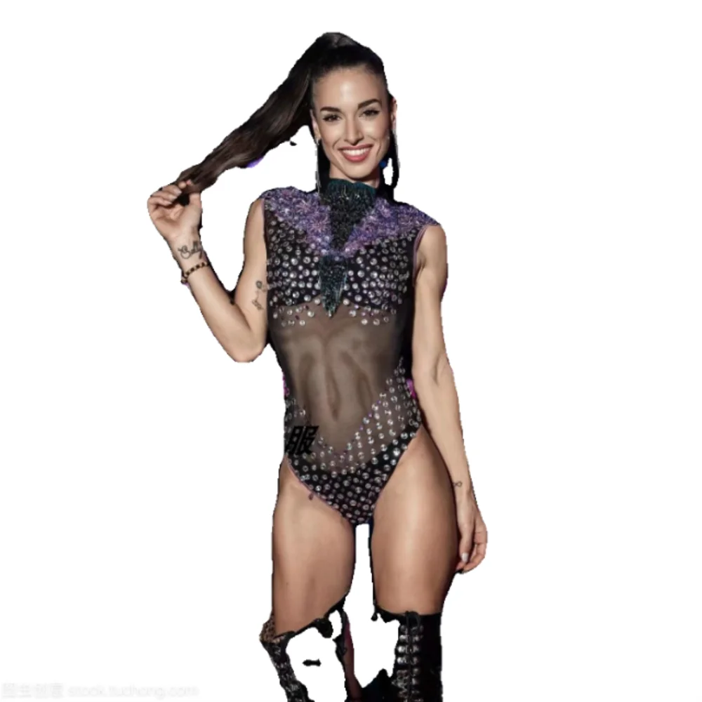 New Performance Dress Black Sexy Bodysuit Mysterious Purple Dance Troupe Show Tour Female Gogo High Altitude Dance Beauty DJDS