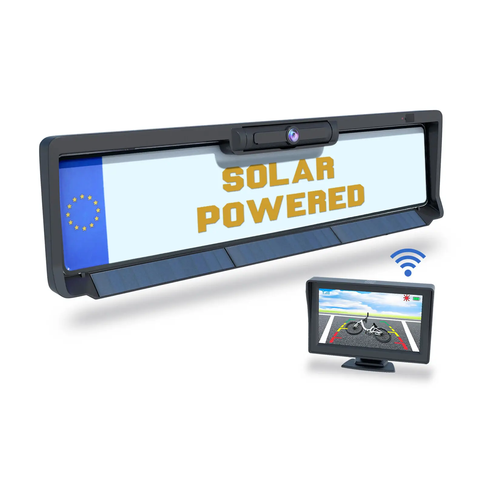 

European Car License Plate Frame, Solar poweredReverse Rear View Backup