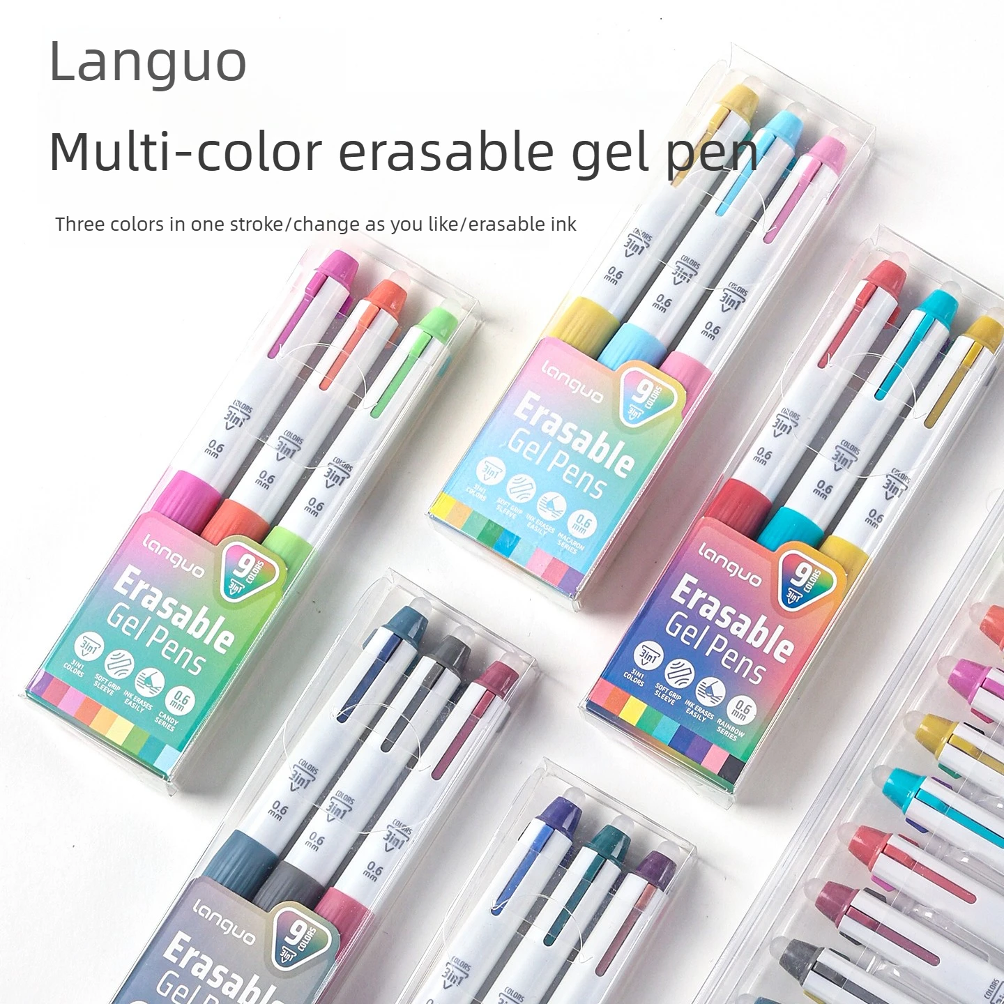 Languo 45 Colors Retractable Erasable Gel Pen 3-in-1 Thermal Erasable Pen 0.6mm for Journaling Office School Supplies Stationery
