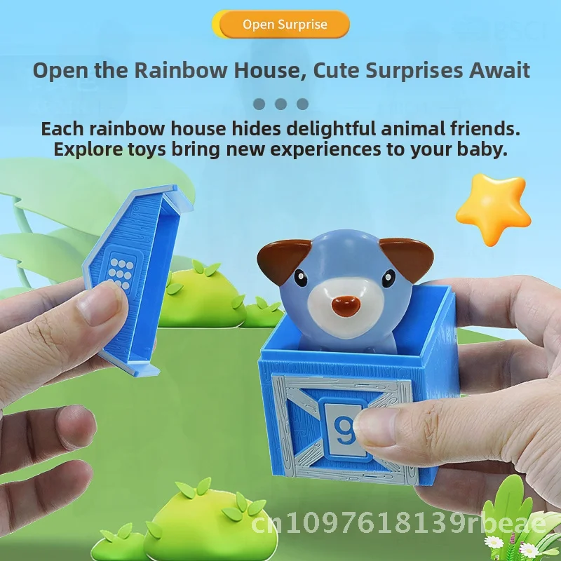 Brinquedo educacional de fantoche de mão para aprendizagem precoce para crianças - cor arco-íris contagem familiar classificação cognitiva correspondente