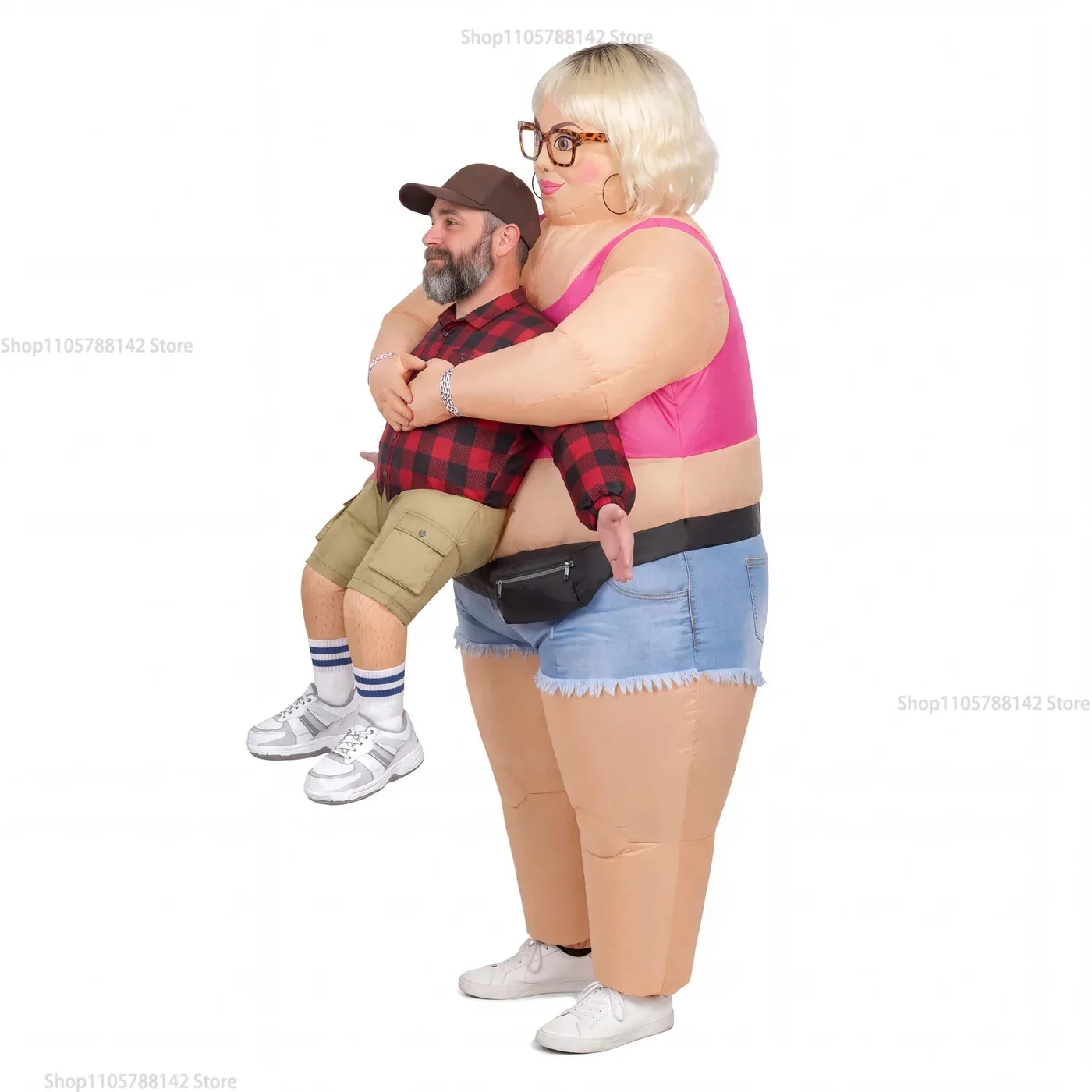 Funny Carry-Me Inflatable Outfit Optical Illusion Wife Carry Inflatable Costume Big Wife Holding Little Husband Styling Ornament