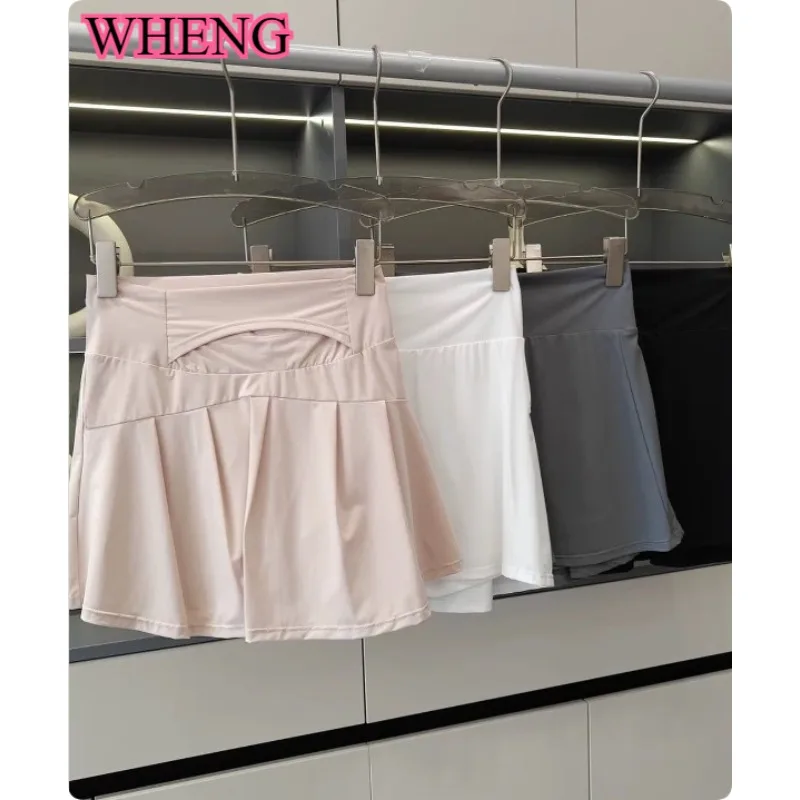 

WHENG High Waist Sports Skirt Summer New Cool Anti-glare Lined Shorts Women's Tennis Fitness Yoga Quick Drying A-shaped Skirt