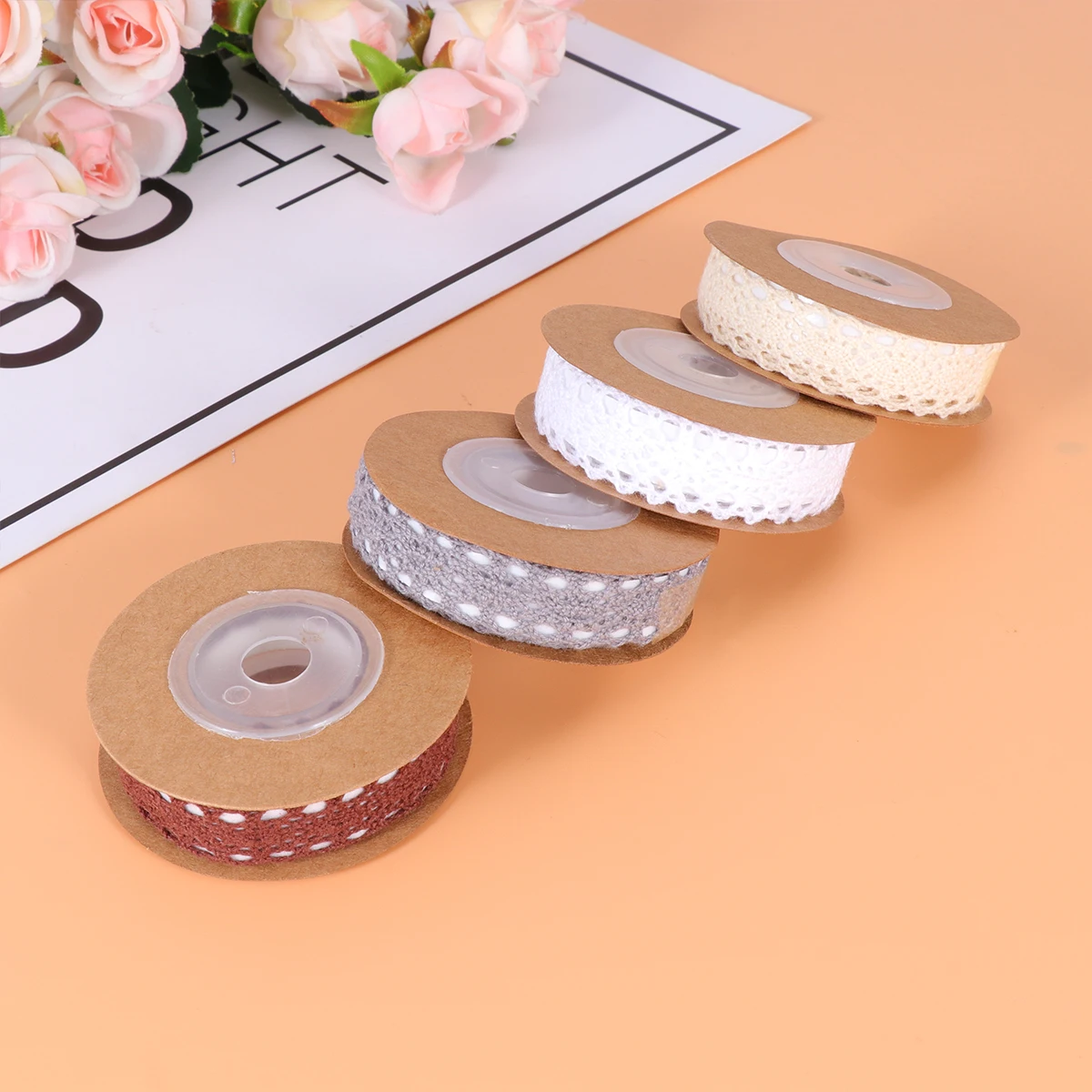 

4pcs Glue Back Lace Ribbon Cotton Wrapping Ribbon DIY Crafts Adhesive Packaging Band Reusable Sewing Trim