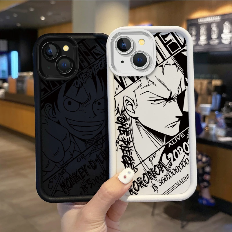 O-One Pieces Luffy Anime TPU Phone Case for iPhone 16 15 14 13 12 11 Pro Max 16 15 14 8 7 Plus X XS Max 8 7 Non-Slip Matte Cover