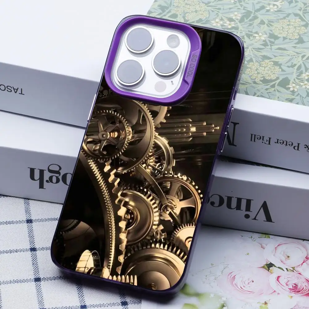 Mechanism Gear Phone Case for iPhone 17 16 15 14 13 12 11 X XR XS Air Pro Max Plus Purple Colorful Silver Cover view 4