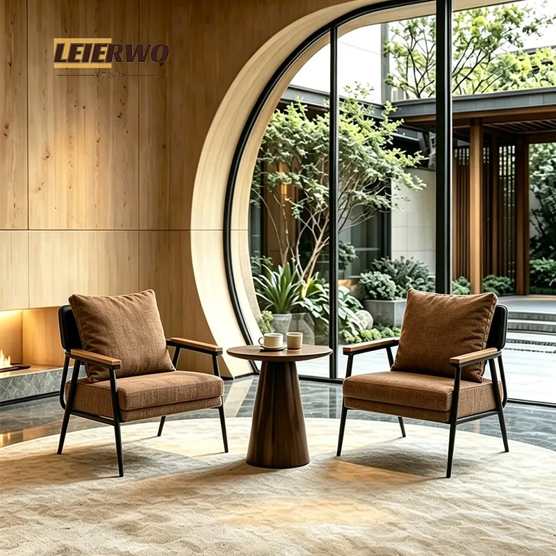 Retro single sofa chair light luxury leisure chair living room balcony cafe hotel reception negotiation table and chair combinat