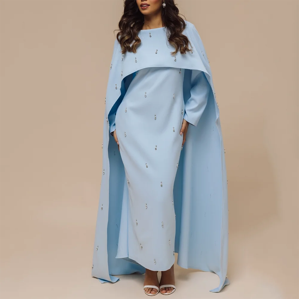 

Customized Boat Neck Long Evening Dresses Elegant Long Sleeves Formal Occasion Prom Gowns Bead Crystal 2025 Prom Dresses