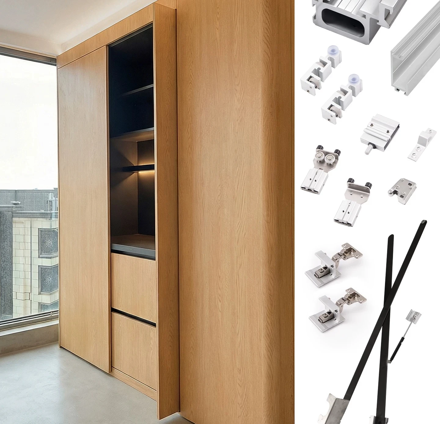 Wardrobe Button Single Insert Butterfly Door Five Accessories Hidden Invert-Insert Folding Swing Door Track