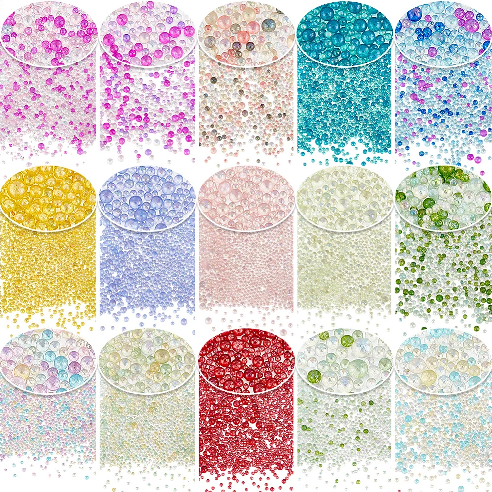 150g 15 Colors Colorful Resin Tiny Beads 1-3mm No Hole Micro Glass Beads Round Droplet Multicolor Fillers Water Bead for 3D Nail