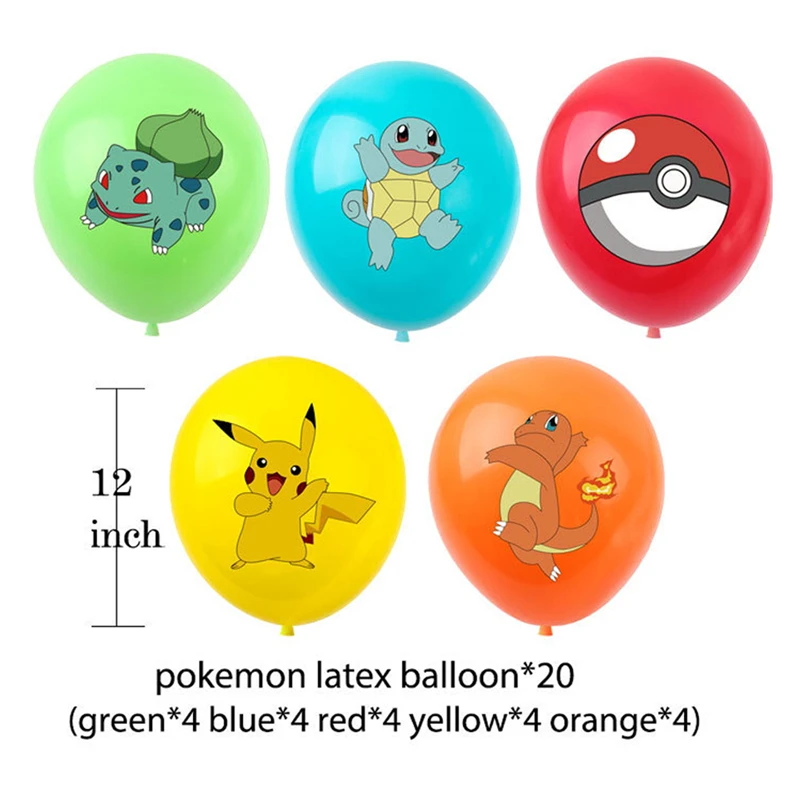 Suministros de decoración de fiesta de cumpleaños de Pokémon, globos de Pikachu, vajilla desechable de feliz cumpleaños, fiesta de papel para niños