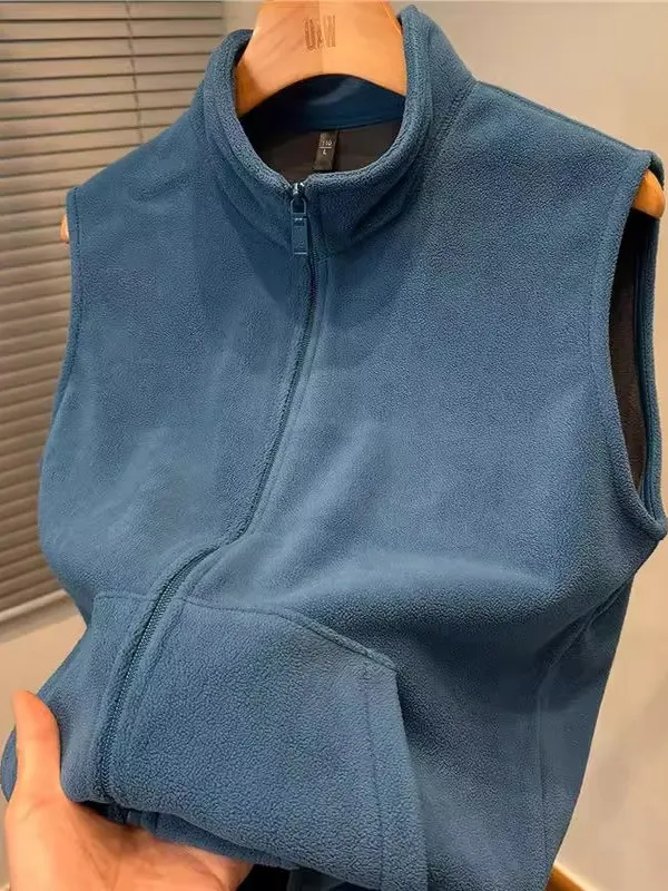 

Thiened Fce Men's Vest Winter Warm Stand Collar Open Cardigan Svel Outerwear Youth Faion Casual Zipper Closure