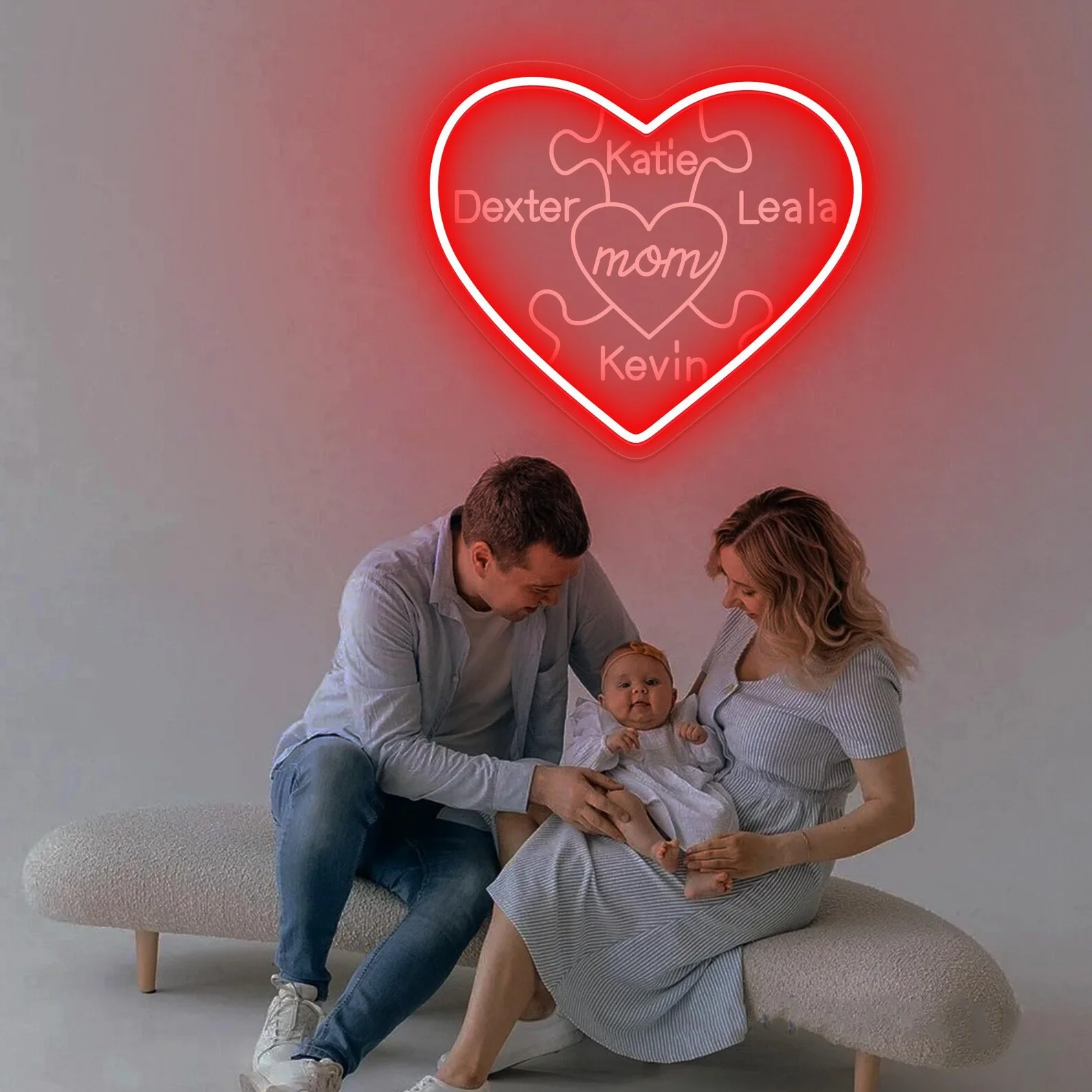 Mom Puzzle Name Neon Sign,Custom Gift For Mom,Family Name Puzzle Sign,Mother's Day Gift,Engrave Puzzle Name neon Sign