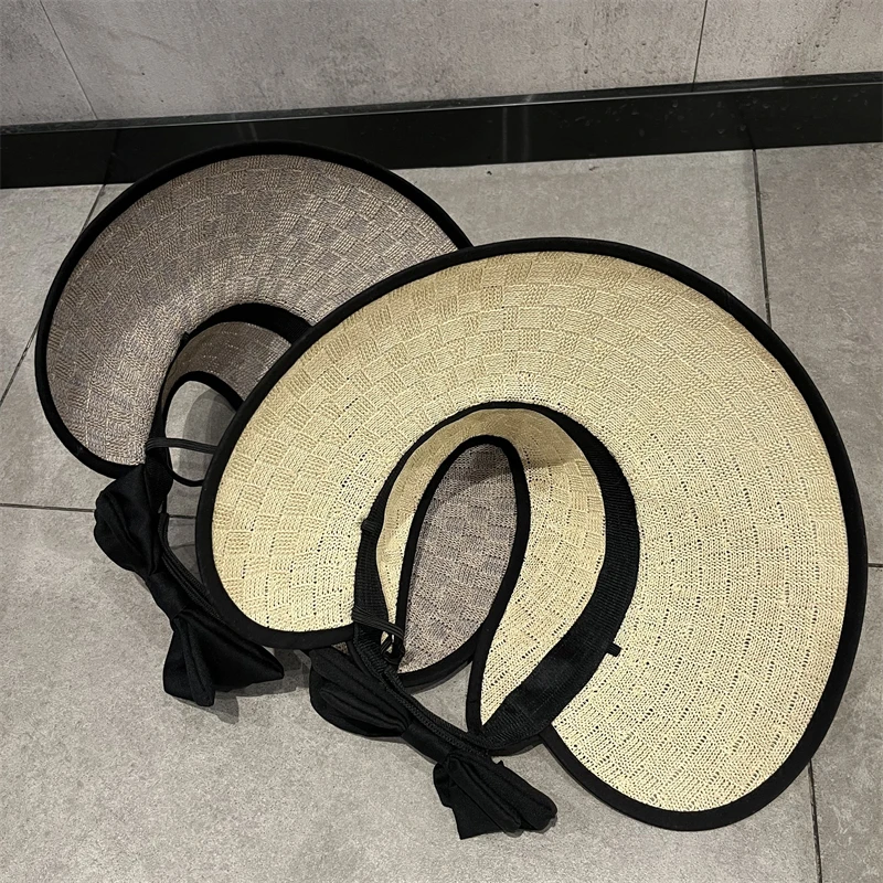 

Summer Large Brim St Woven Sun Hat Women's Beach Sand Beach Cap Casual Sle Bow Knot Emp Top Fierman Hat Cycling Suns...