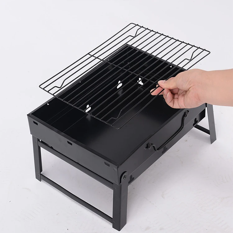 

Modern Design Adjustable Compact Portable BBQ Grill Folding Charcoal Barbecue Camping Picnic Carbon Steel Chrome Plated Black