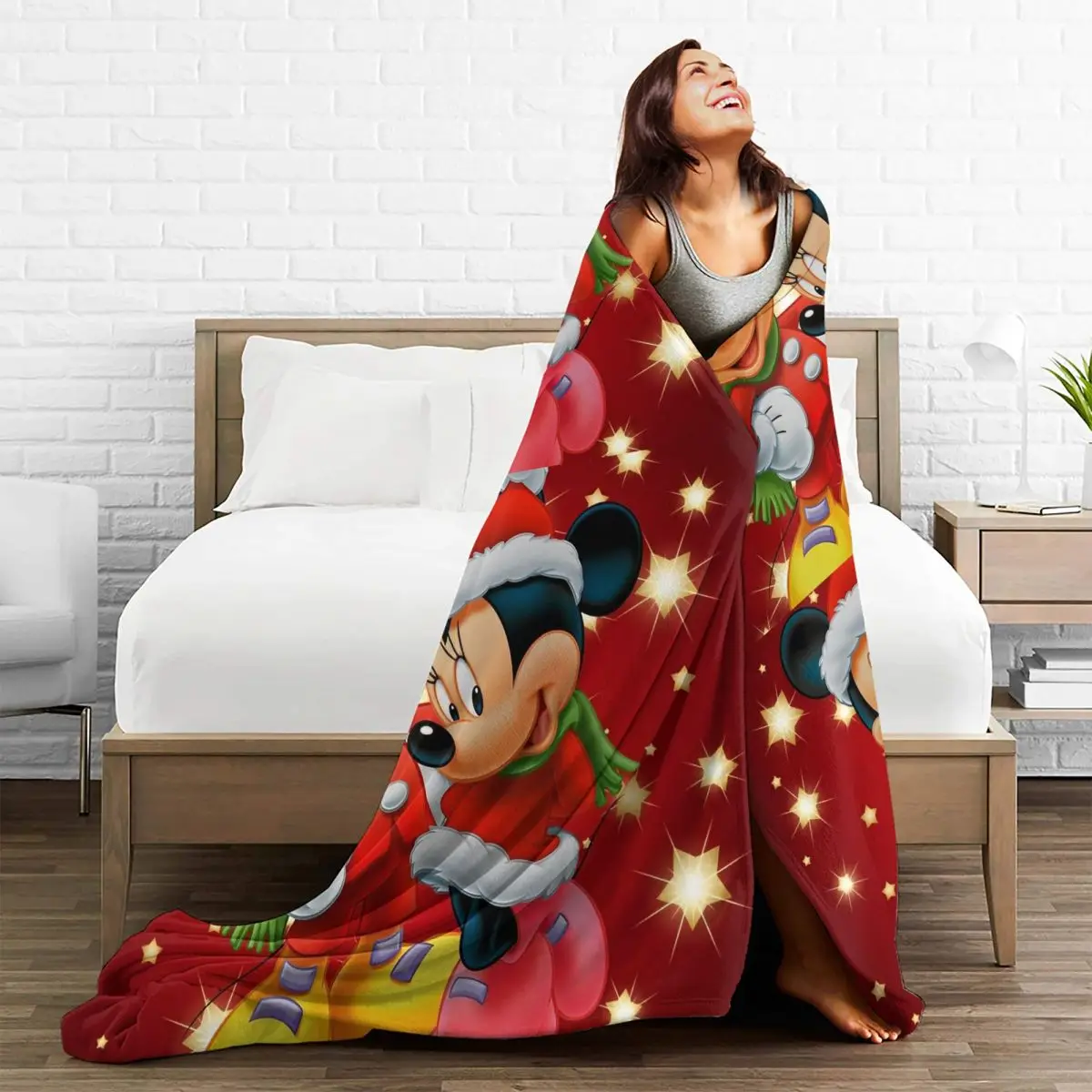 Mickey Mouse Christmas Flannel Blanket Cartoon Animal Super Soft Bedding Throws for Bedroom Picnic Fashion Bedspread Bed Cover