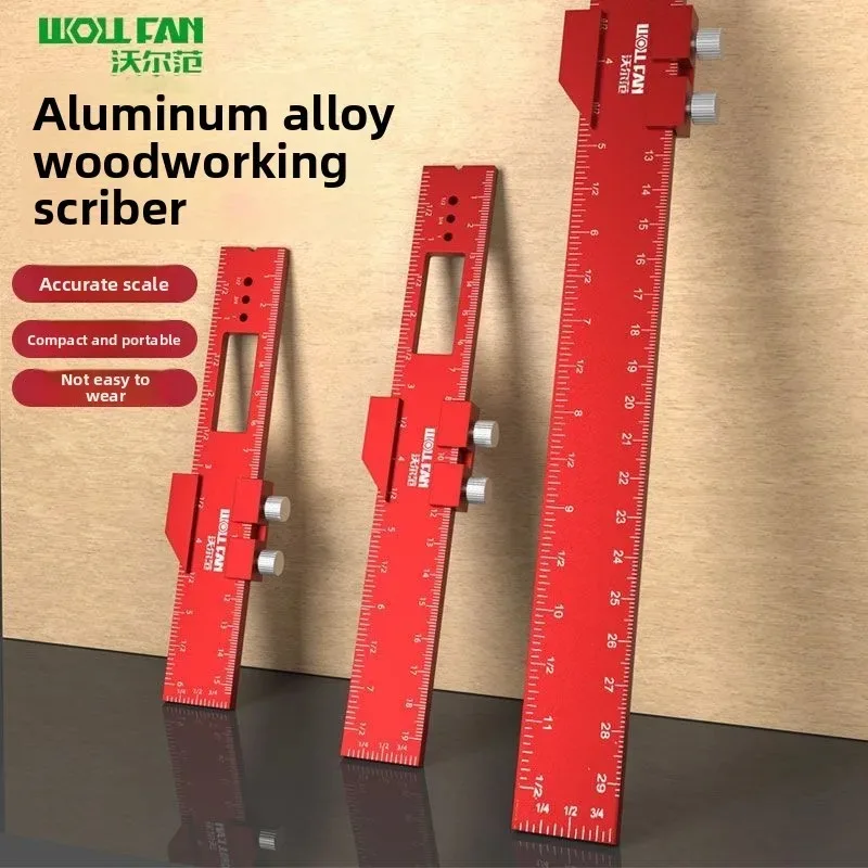 Precision Pocket Ruler T-Type Scribing Ruler Carpenty Square T Track Ruler Inch and Metric Measuring Marking  W/ Slide Stop