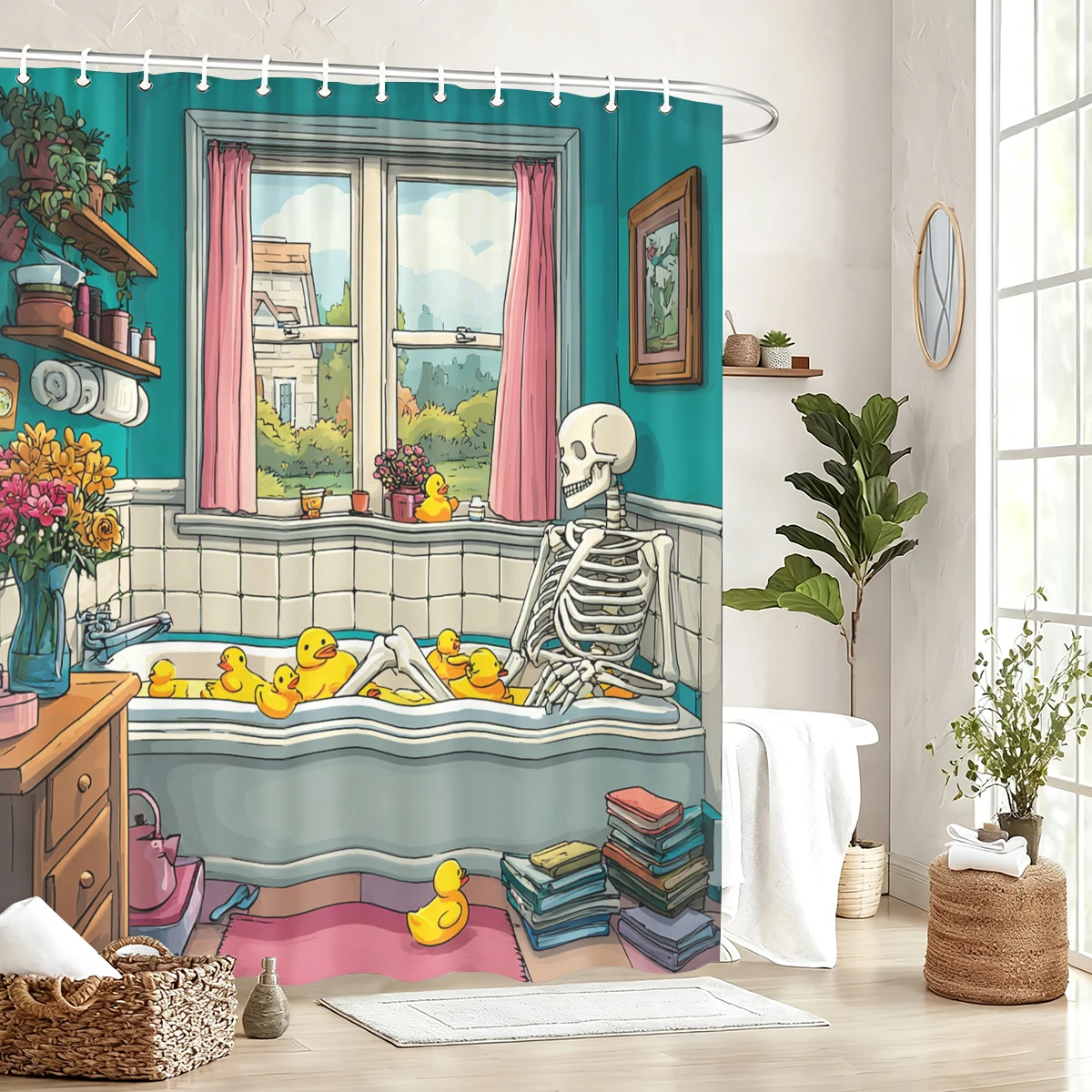 

Vibrant & Fun Themed Polyester Shower Curtain - Stylish Bath Decor, Creative Bathroom Polyester For Home & Hotel