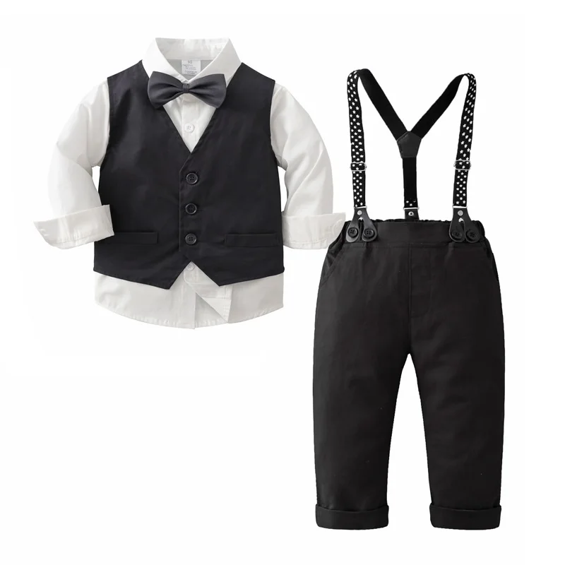 Baby Boy Formal Clothes Set Vest+Suspender Pant+Shirt+Bow Tie 4PCS Infant Toddler Child Suit Party Baby Clothing Set 1-7Y
