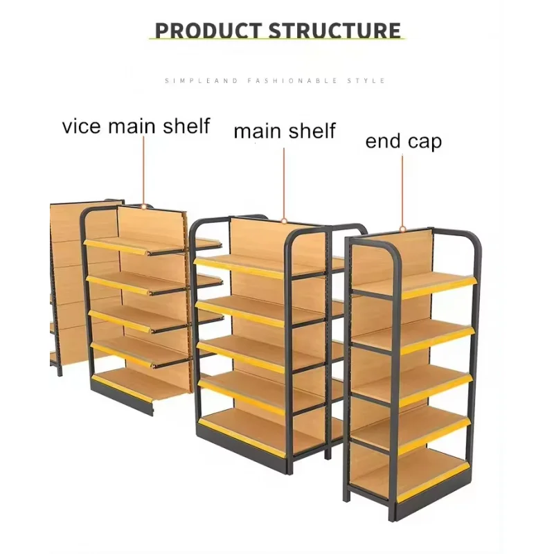 custom.Cheap retail shop shelving grocery convenience store supermarket shelf heavy duty wood iron shelves wooden gondola shop s