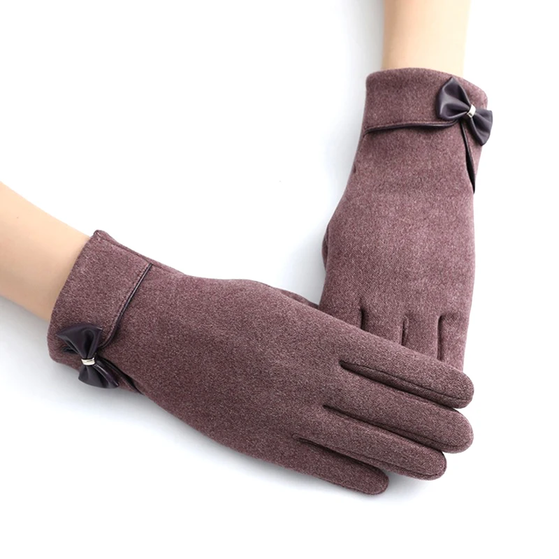 

Women Winter Keep Warm Windproof And Cold Resistant Touch Screen Thicken Sports Cycling Bowknot Elegant Elasticity Soft Gloves