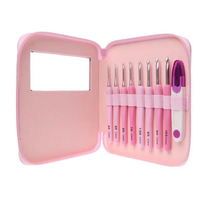 Zestaw 9 szydełek 2,5-6 mm z ergonomicznym, miękkim uchwytem, aluminiowe szydełka w 8 rozmiarach do rękodzieła DIY, robótek dziewiarskich i szydełkowych.